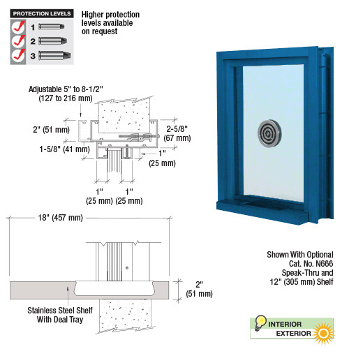 CRL C0EW18P Custom Powder Painted (Specify) Aluminum Clamp-On Frame Exterior Glazed Exchange Window with 18" Shelf and Deal Tray