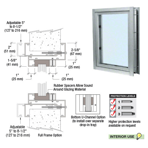 CRL C0V1A Satin Anodized Aluminum Clamp-On Frame Interior Glazed Vision Window