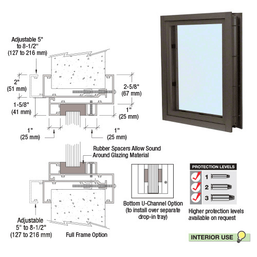 Dark Bronze Aluminum Clamp-On Frame Interior Glazed Vision Window