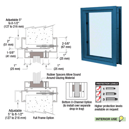 CRL C0V1P Powder Painted (Specify) Aluminum Clamp-On Frame Interior Glazed Vision Window