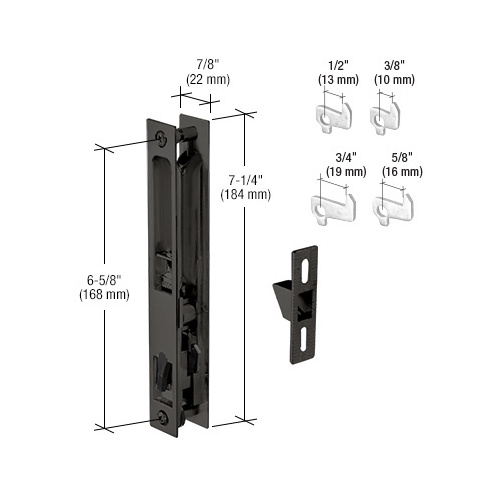 Black Non-Keyed Flush Mount Sliding Glass Door Handle Set With 6-5/8" Screw Holes with 4 Hook Assortment