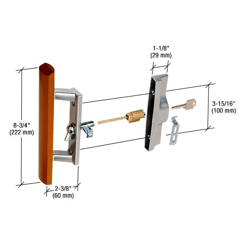 Wood/Aluminum Keyed Internal Lock Sliding Glass Door Handle Set with 3-15/16" Screw Holes for Viking Doors