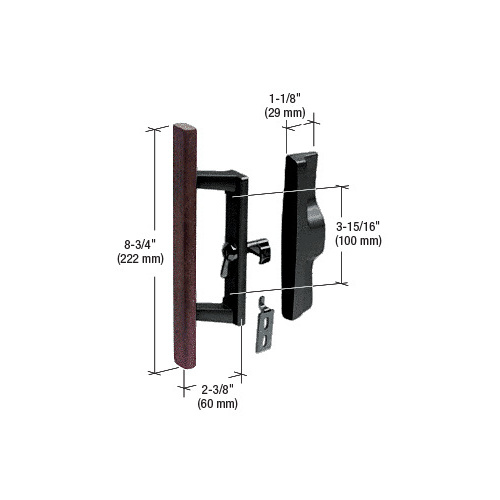 CRL C1107 Wood/Black Non-Keyed Internal Lock Sliding Glass Door Handle Set with 3-15/16" Screw Holes for Viking Doors