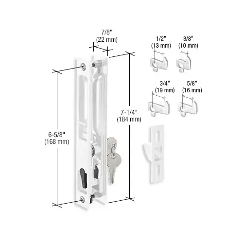 White Keyed Flush Mount Handle Set 6-5/8" Screw Holes with 4 Hook Assortment