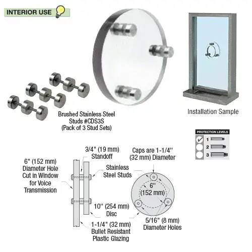Round Level 1 Clear-Vision Bullet Resistant Acrylic Speak-Thru
