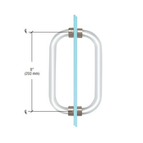 CRL CAP8X8BN 8" Acrylic Smooth Back-to-Back Shower Door Pull Handle with Brushed Nickel Rings