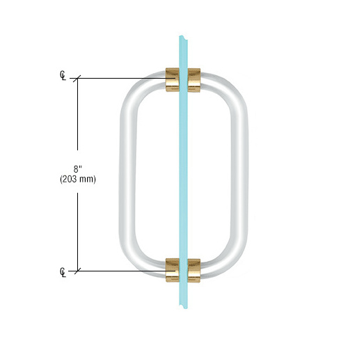 8" Acrylic Smooth Back-to-Back Shower Door Pull Handle with Brass Rings