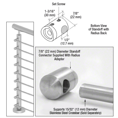 CRL CBR3BS 316 Brushed Stainless Left End Standoff Connector (Radius Back)