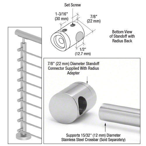 316 Polished Stainless Left End Standoff Connector (Radius Back)