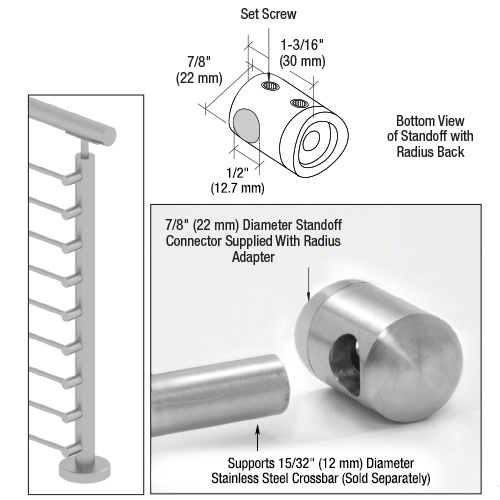 316 Brushed Stainless Right End Standoff Connector (Radius Back)