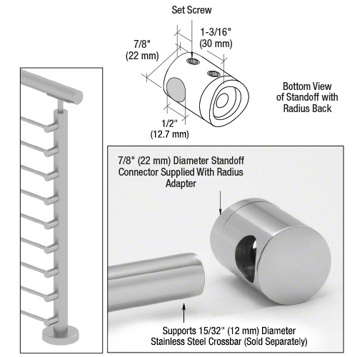 316 Polished Stainless Right End Standoff Connector (Radius Back)