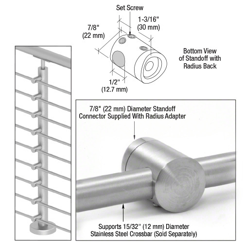 CRL CBR5BS 316 Brushed Stainless Center Standoff Connector (Radius Back)