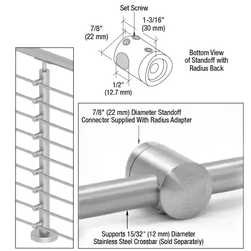 316 Brushed Stainless Center Standoff Connector (Radius Back)