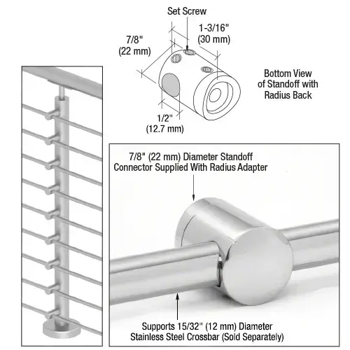 316 Polished Stainless Center Standoff Connector (Radius Back)