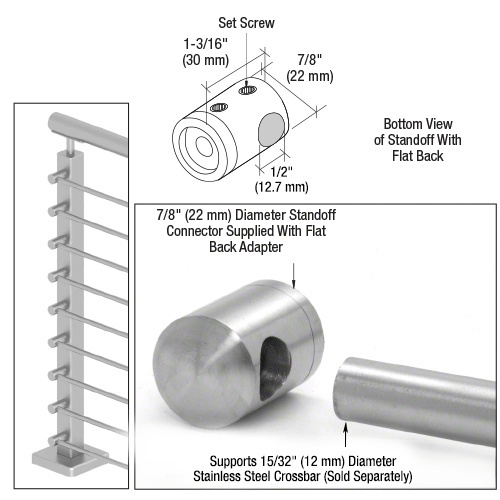 316 Brushed Stainless Left End Standoff Connector (Flat Back)