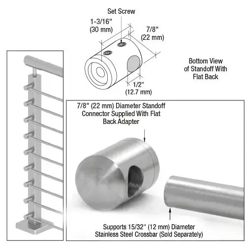 CRL CBR6BS 316 Brushed Stainless Left End Standoff Connector (Flat Back)