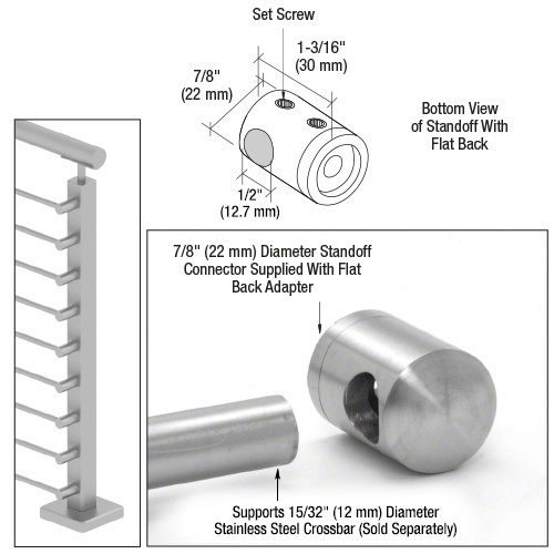 CRL CBR7BS 316 Brushed Stainless Right End Standoff Connector (Flat Back)