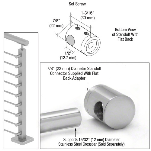 316 Polished Stainless Right End Standoff Connector (Flat Back)