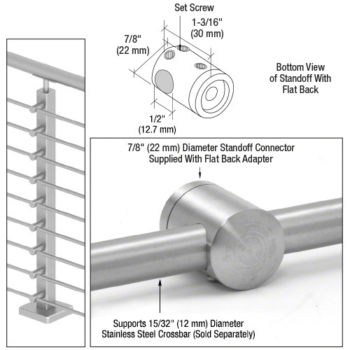 CRL CBR8BS 316 Brushed Stainless Center Standoff Connector (Flat Back)