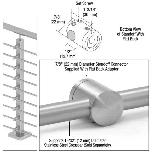 316 Brushed Stainless Center Standoff Connector (Flat Back)