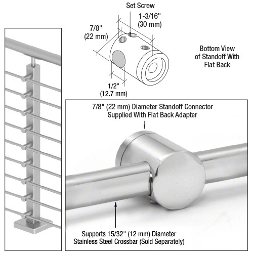 CRL CBR8PS 316 Polished Stainless Center Standoff Connector (Flat Back)