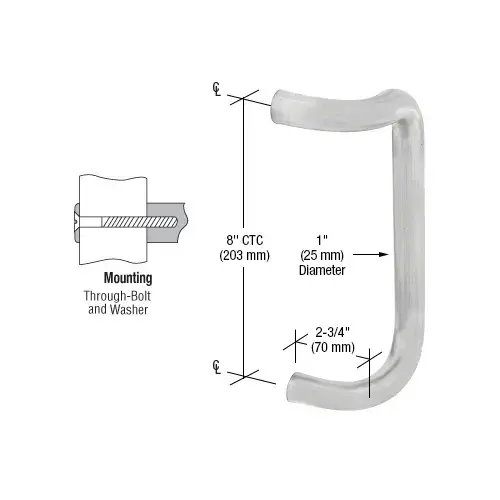 CRL CD8BS Brushed Stainless 8" Single Offset Door Pull