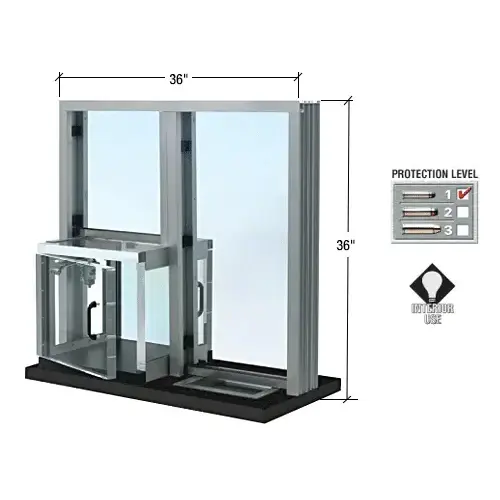 CRL CEW3636CPRA Satin Anodized 36" W x 36" H Bullet Resistant Combination Exchange Window With Clear Package Receiver Protection Level 1