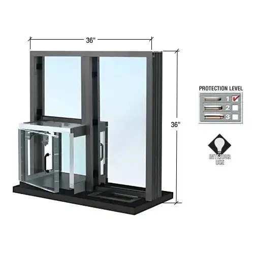 Dark Bronze 36" W x 36" H Bullet Resistant Combination Exchange Window with Clear Package Receiver Protection Level 1