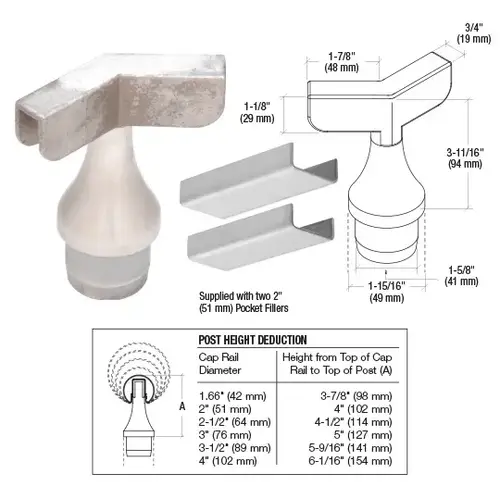 CRL CR15TA135BS 316 Brushed Stainless CRS Top Rail Adaptor for 135 Degree Corner Post