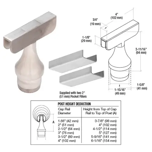 CRL CR15TA180BS 316 Brushed Stainless CRS Top Rail Adaptor for 180 degree Center Post