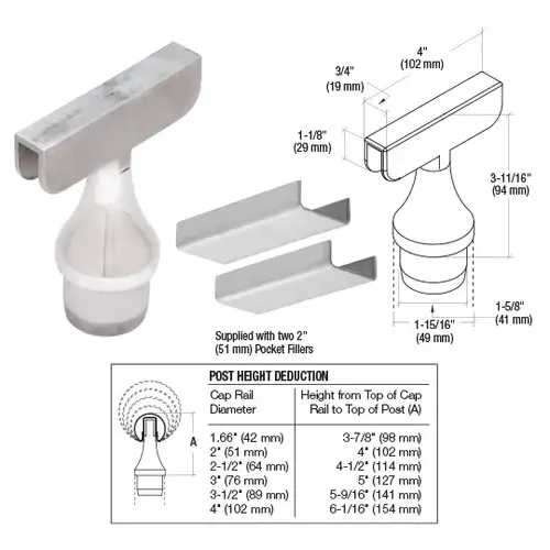 CRL CR15TA180PS 316 Polished Stainless CRS Top Rail Adaptor for 180 degree Center Post