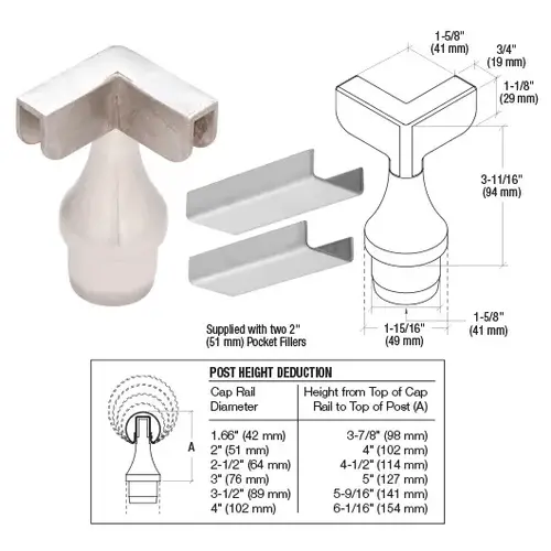 316 Brushed Stainless CRS Top Rail Adaptor for 90 degree Corner Post