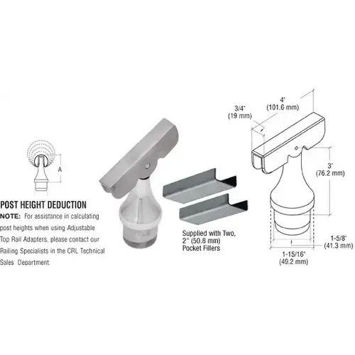 CRL CR15TAABS 316 Brushed Stainless CRS Rail Adaptor with Adjustable Top