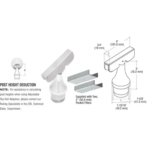 CRL CR15TAAPS 316 Polished Stainless CRS Rail Adaptor with Adjustable Top