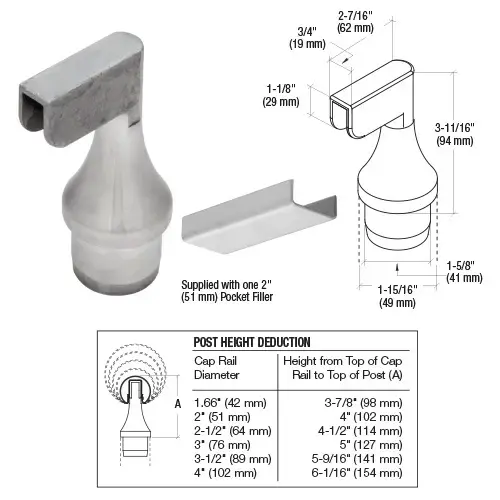 CRL CR15TAEBS 316 Brushed Stainless CRS Top Rail Adaptor for End Posts