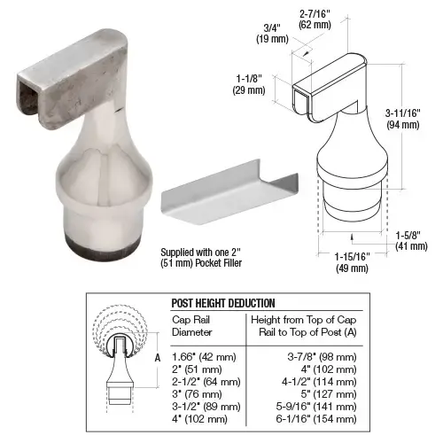 CRL CR15TAEPS 316 Polished Stainless CRS Top Rail Adaptor for End Posts