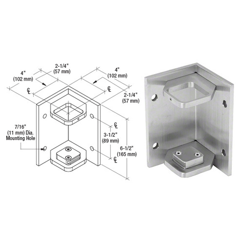 316 Brushed Stainless 2" Square Inside Corner Fascia Mount Bracket