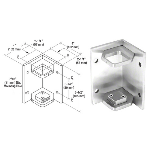 316 Polished Stainless 2" Square Inside Corner Fascia Mount Bracket