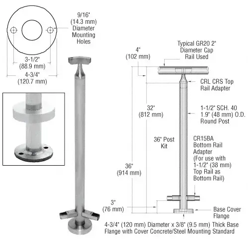 CRL CR36AKBS Brushed Stainless 36" CRS Stainless Steel 135 Degree Angle Post Kit
