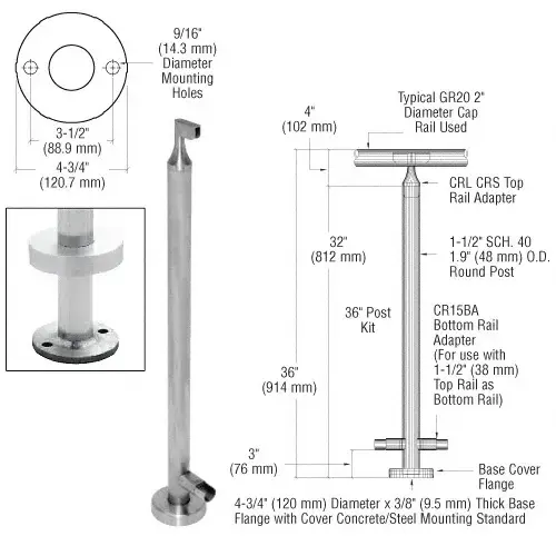 Brushed Stainless 36" CRS Stainless Steel End Post Kit