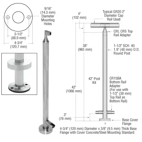 CRL CR42EKBS Brushed Stainless 42" CRS Stainless Steel End Post Kit