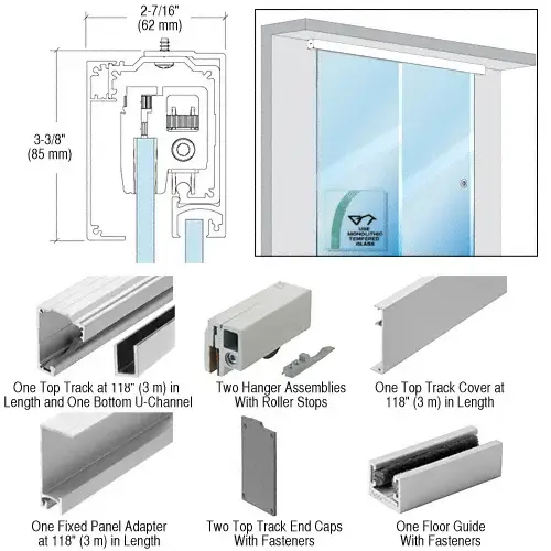 280 Series Satin Anodized Single Slider With Fixed Panel Kit for 3/8" and 1/2" Tempered Glass 118" Length