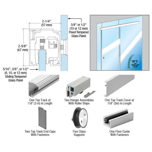 280 Satin Anodized Series Single Sliding Door Glass Fixed Panel Mount Installation Kit for 1/2" (12 mm) Tempered Glass