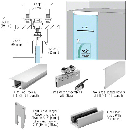 50 Satin Anodized Series Single Sliding Door Dropped Ceiling Mount Kit