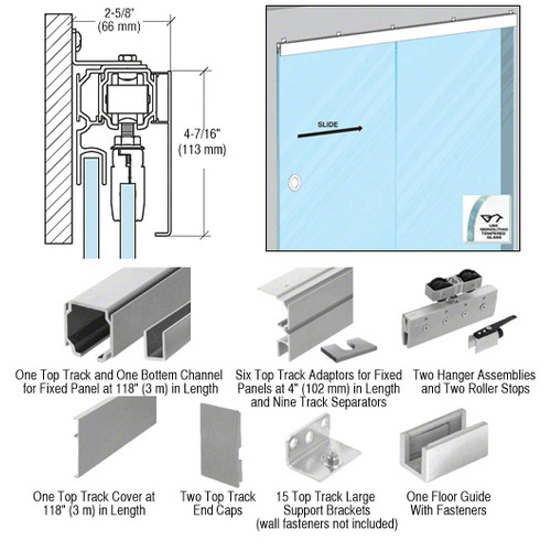 70 Satin Anodized Series Single Sliding Door with Fixed Panel Wall Mount Kit