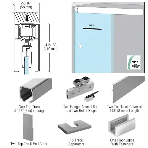 70 Satin Anodized Series Single Sliding Door Ceiling Mount Kit