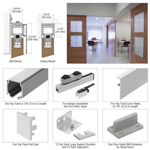 CRL CRL70W 70 Series Single Sliding Door Wall or Ceiling Mount Kit for Wood Doors Satin Anodized