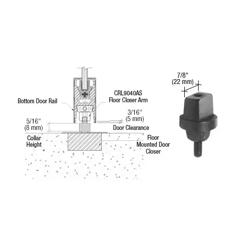 CRL CRL9040S8 Floor Mounted Closer 5/16" (7.9mm) Collar Height Tapered Type Spindle