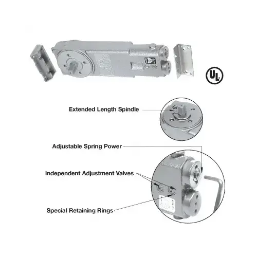 Adjustable Spring Power 105 Degree No Hold Open 3/4" Long Spindle Overhead Concealed Door Closer Body Only