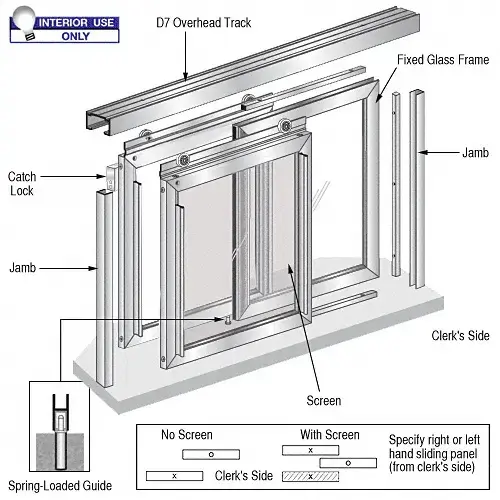 Horizontal Sliding "Florence" Pass-Thru Assembly With D7 Header & Screen Satin Anodized